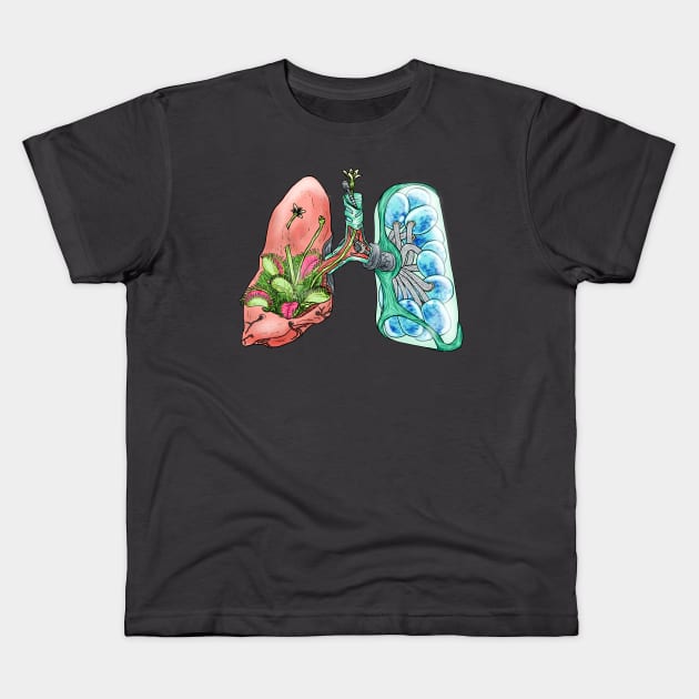 Bionic Mechanical Venus Flytrap Lungs Kids T-Shirt by Moonwing